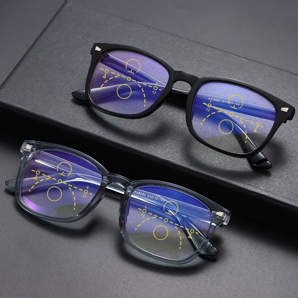 Square Progressive Reading Glasses Blue Light Blocking Multifocus Readers BLACK