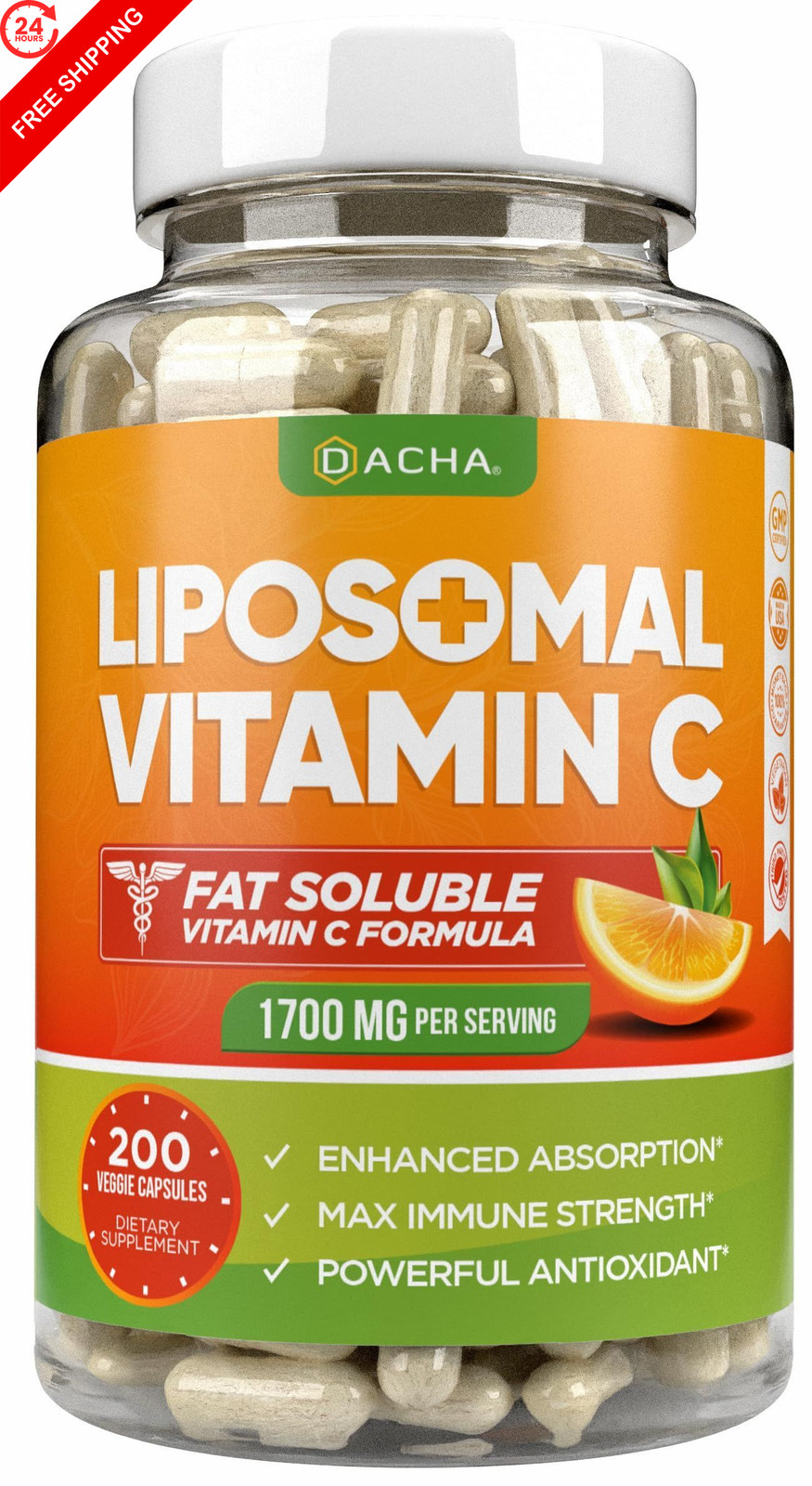 DACHA Natural Liposomal Vitamin C – 1700mg, 200 200 Count (Pack of 1), Red