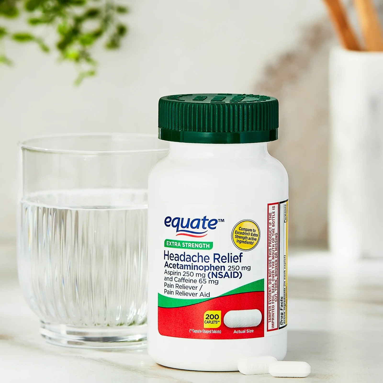 Equate Extra Strength Headache Relief Caplets, 250mg, 200 Count