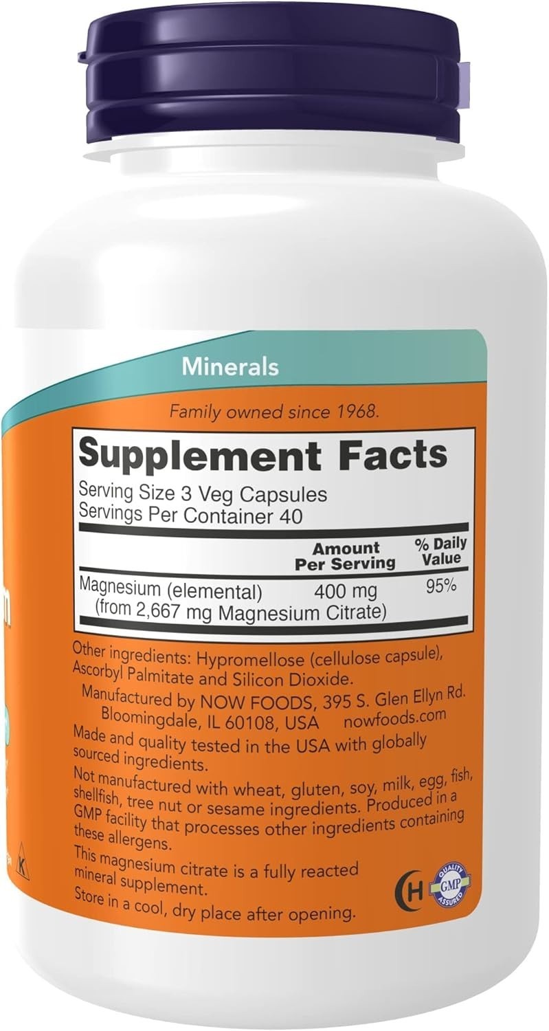 NOW Supplements, Magnesium Citrate, Enzyme Function*, Nervous System Support*,