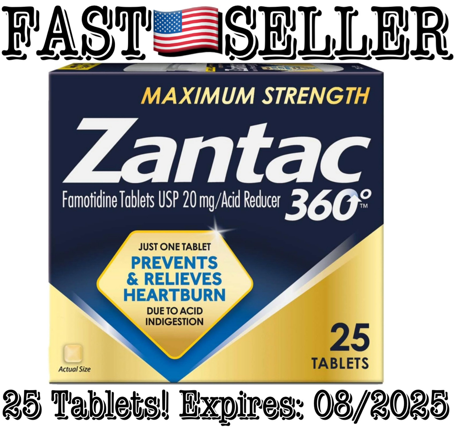 Zantac Maximum Strength 360 Famotidine 20Mg (25 Tablets) Exp: 08/2025