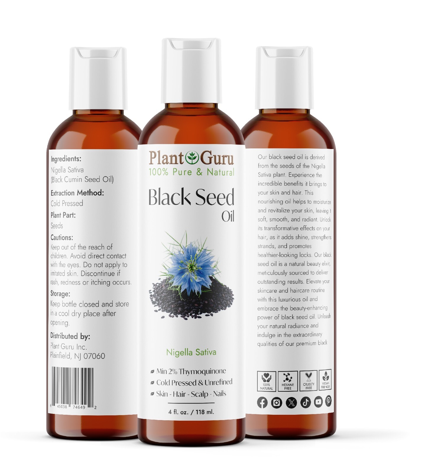Black Cumin Seed Oil Cold Pressed 100% Pure Virgin Nigella Sativa Bulk