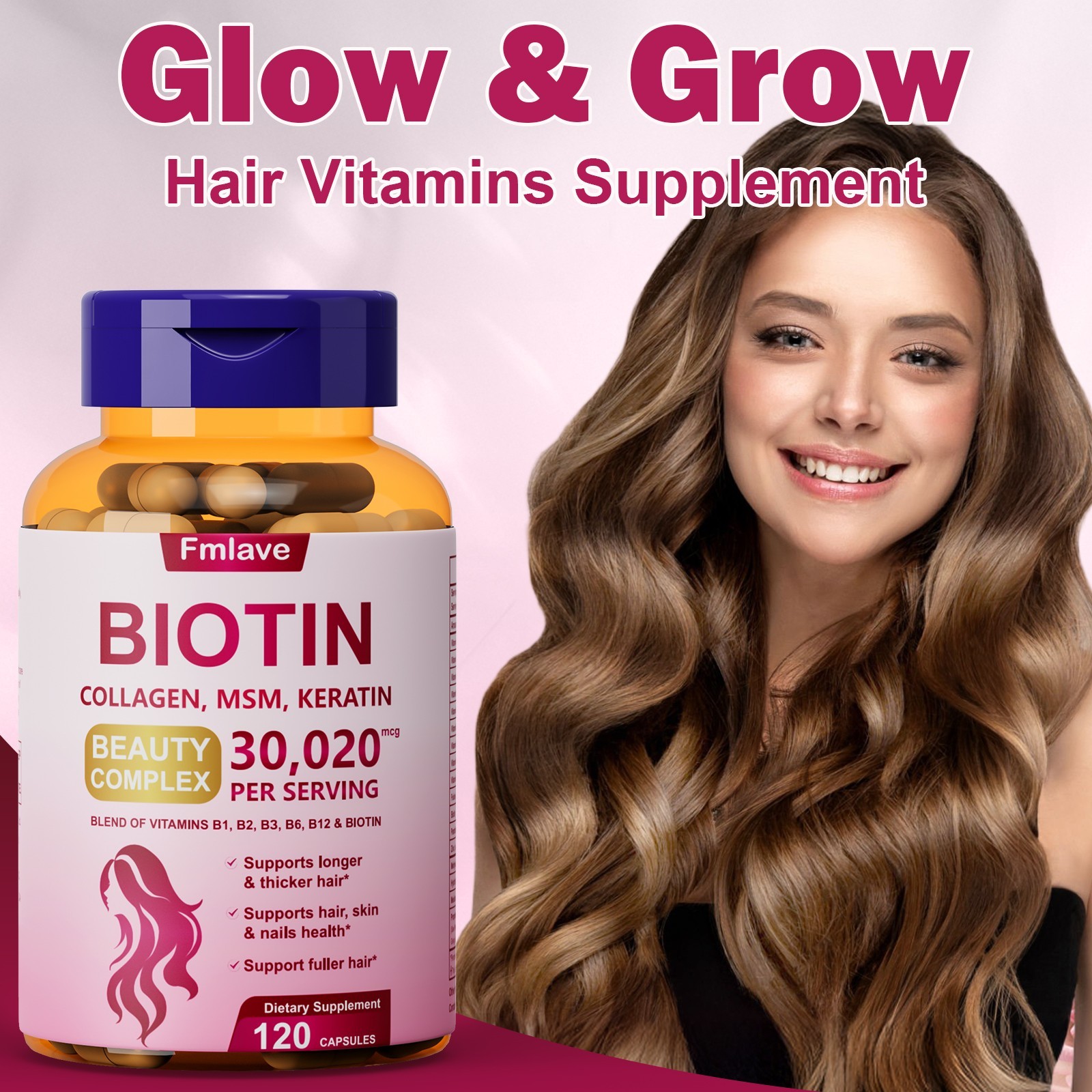 Vitamin B Complex Capsules With Vitamin B1, B2, B3, B5, B6 B12 + Biotin Collagen