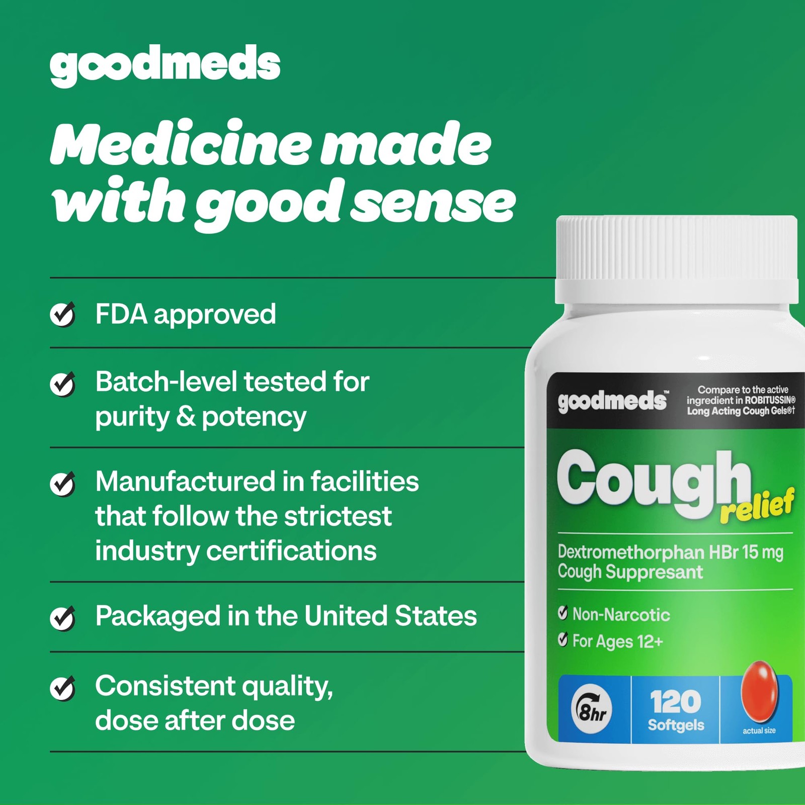 Cough for Adults Softgels Dextromethorphan HBr (DXM) 15mg 8Hour, Non-Drowsy, …
