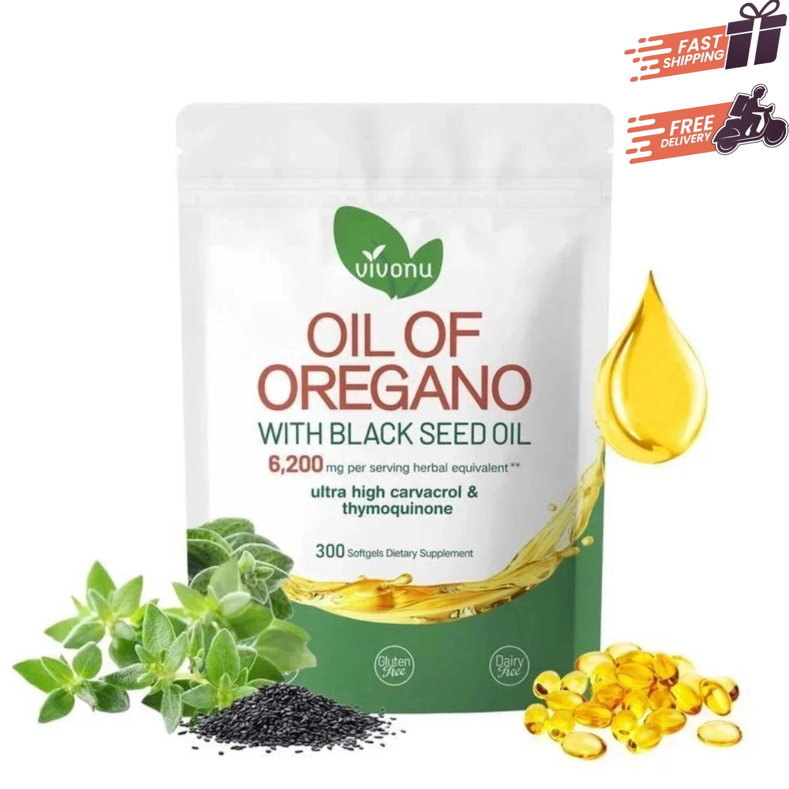 Oil w/ of Black Softgels Oregano – 300 Potency Seed 6000mg – High Count New