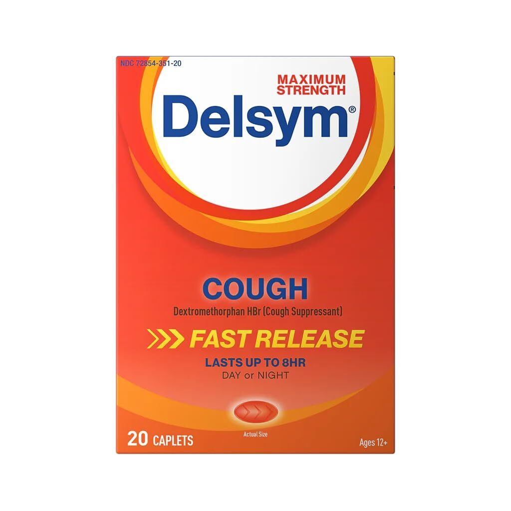 Maximum Strength Delsym Cough Suppressant Fast Release Caplets Lasts up to 8 …