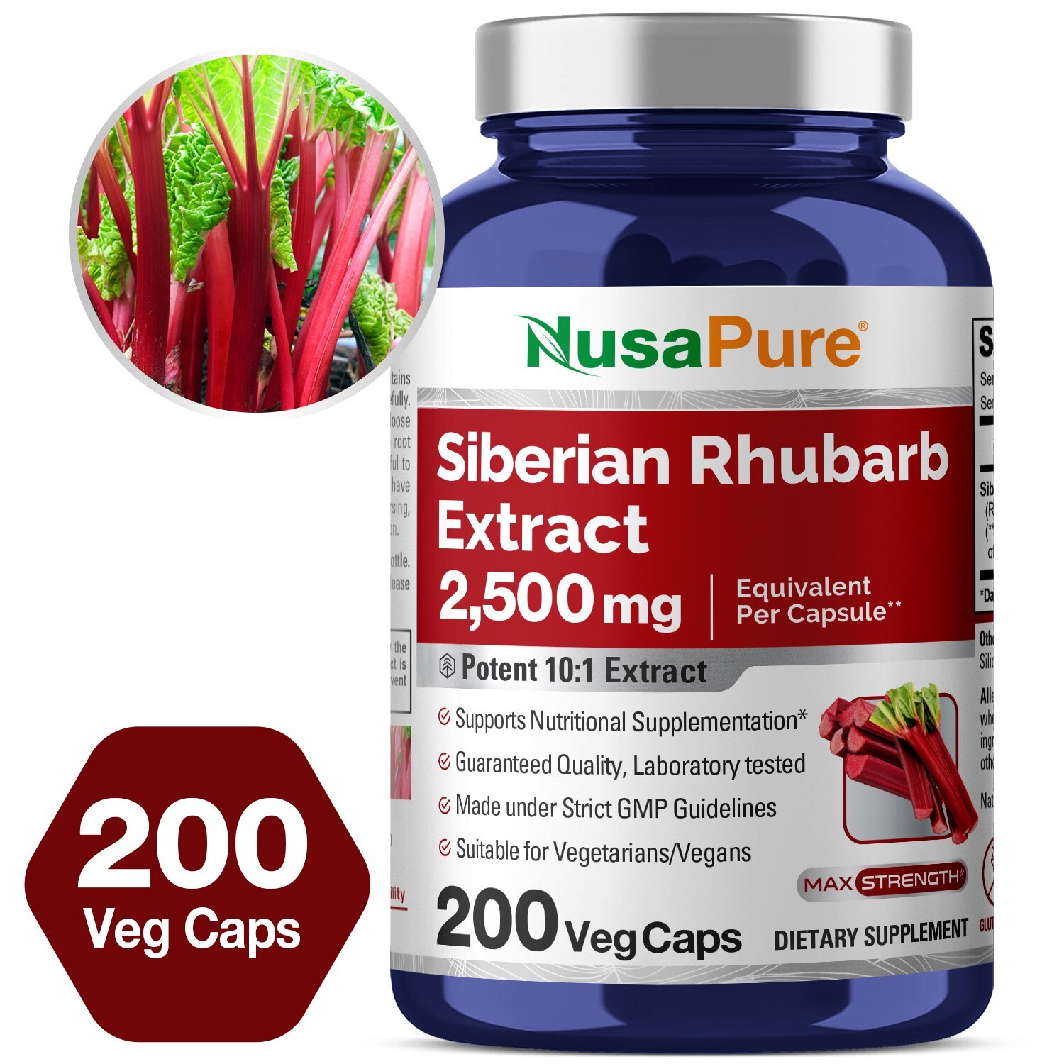 NusaPure Siberian Rhubarb 10:1 Extract 2500mg – 200 Veggie Capsules