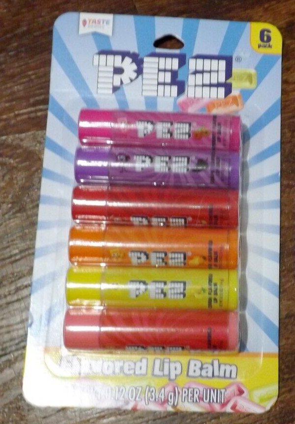 NEW 6 piece set of PEZ CANDY flavored lip balm chapsticks