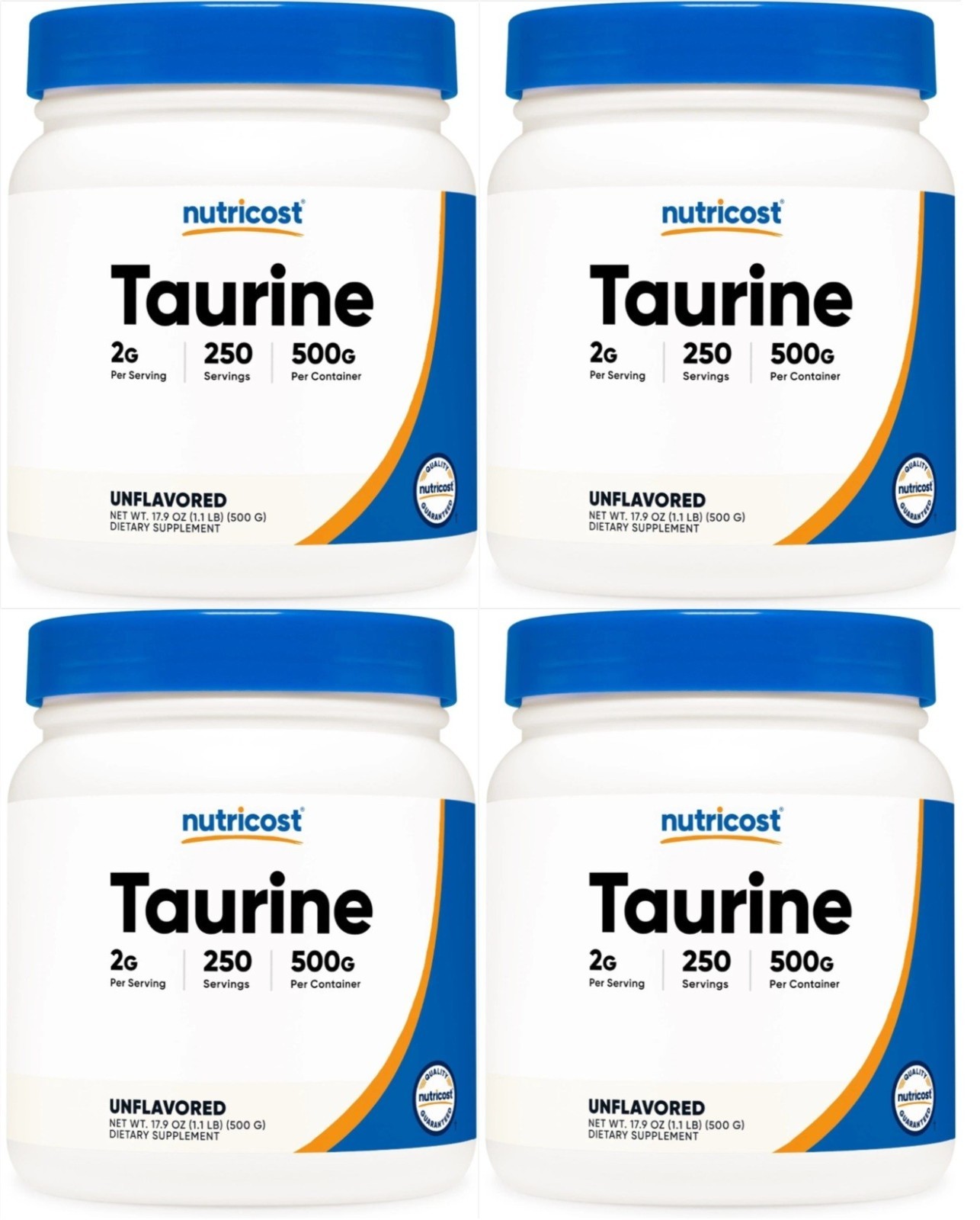 4 PACK – Nutricost Taurine Powder 500 Grams – 250 Servings, 2000mg Per Serving