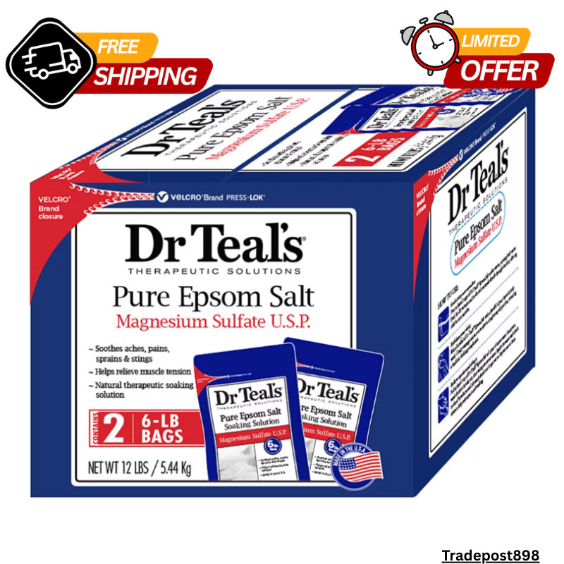 Dr. Teal’s Pure Epsom Salt Unscented Bath Salts, 2 bags x 6 lbs ea.