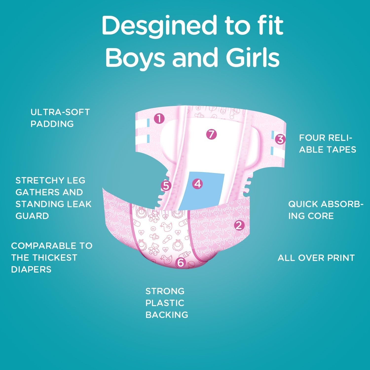 Leak-Proof Adult Printed Diaper, Size Medium