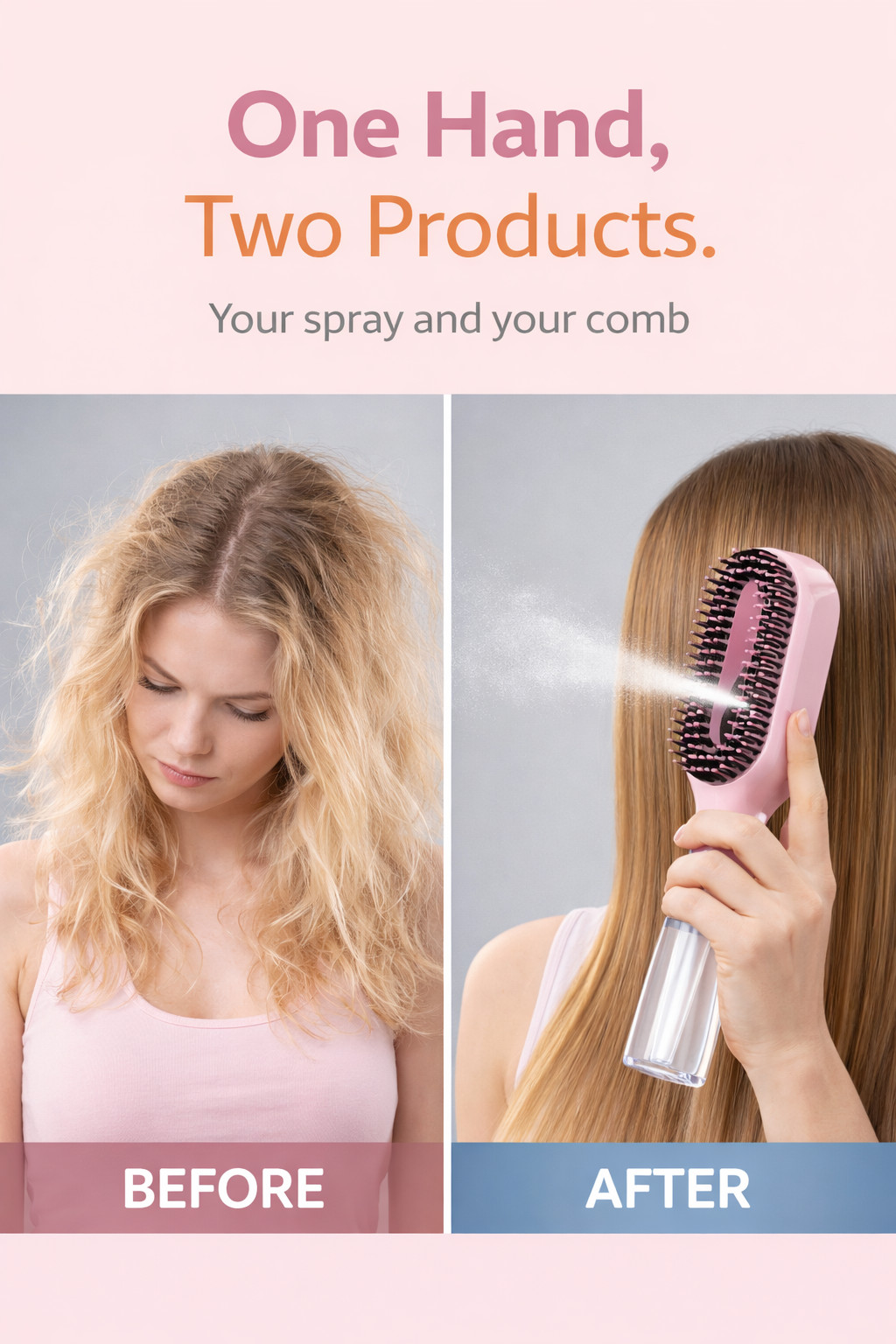 SPRAY HAIR BRUSH Detangler Portable Water Mist Comb Anti Frizz Brush and Comb