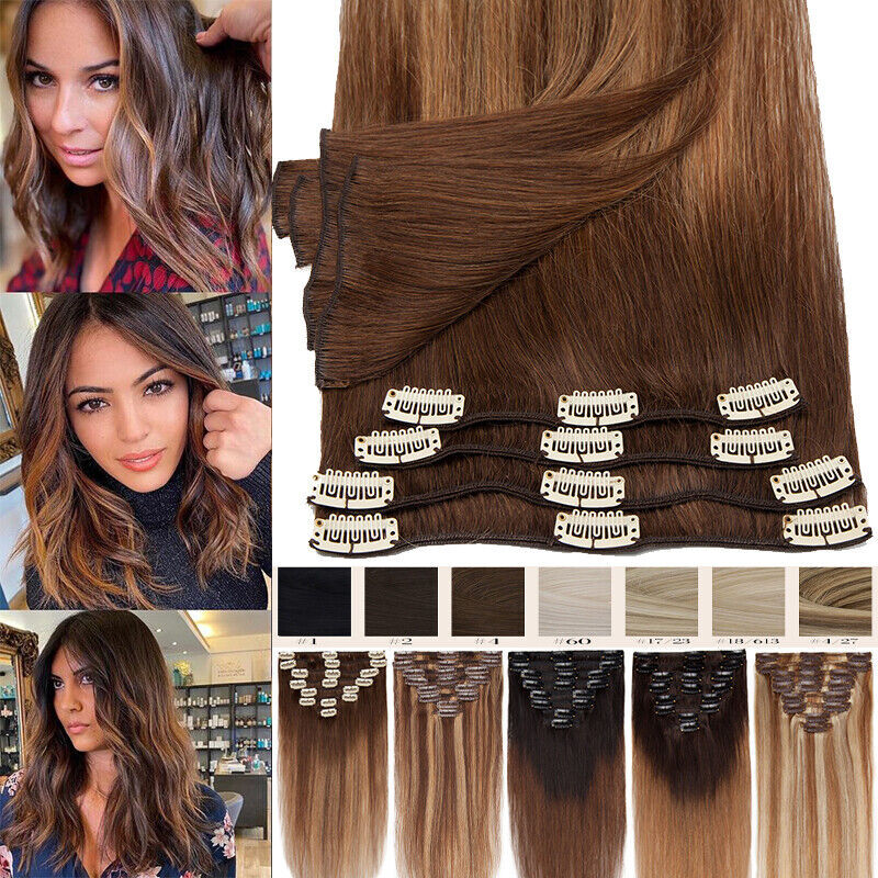 Clip in 8 Pieces 100% Remy Human Hair Extensions Full Head Straight 16″18″20″