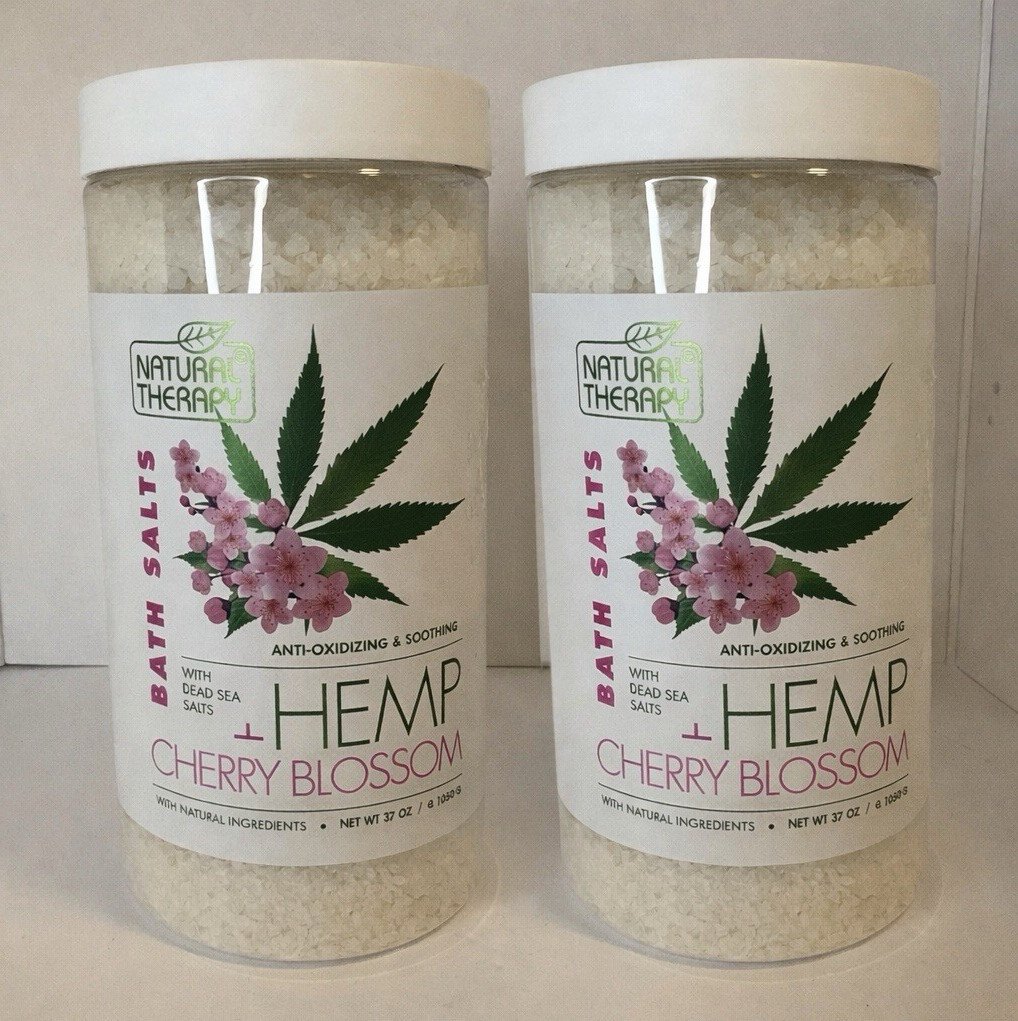 2 Pack Natural Therapy Hemp Cherry Blossom Bath Salts Dead Sea 37oz Each New