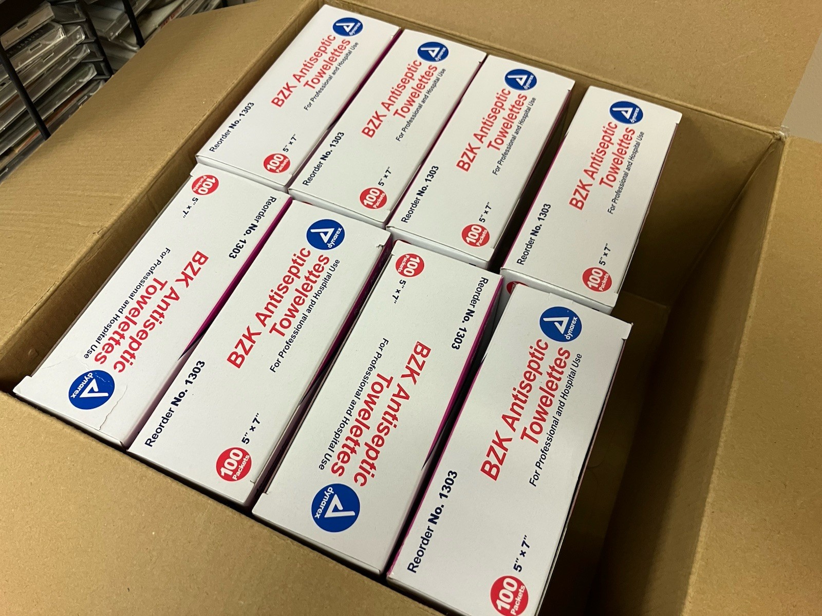 800 Dynarex BZK Antiseptic Towelettes Sanitizing Wipes 5″x7″ Individual 6/2025