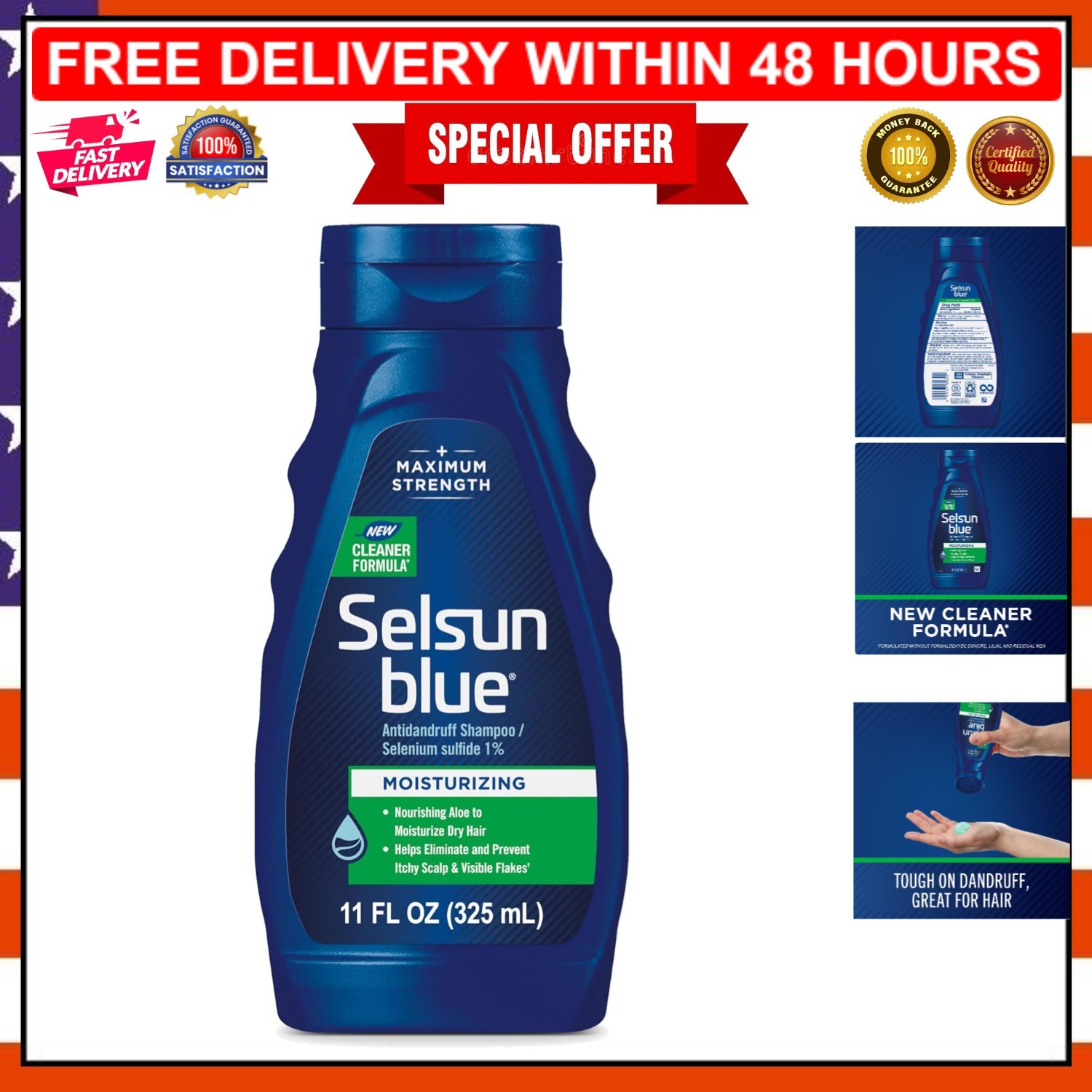 Maximum Strength Moisturizing Antidandruff Shampoo with Selenium Sulfide, 11 oz