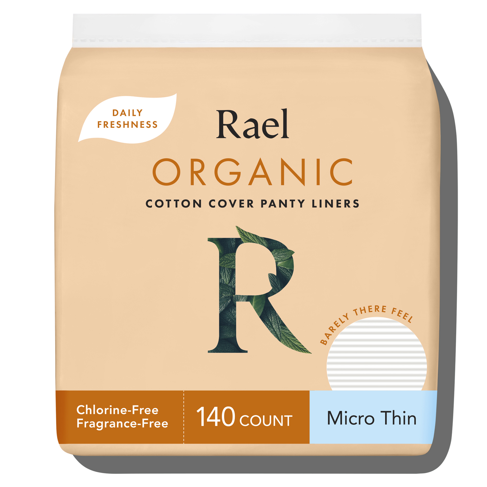 Rael Organic Cotton Cover Panty Liners, Daily, Unscented (Micro Thin, 140 Count)