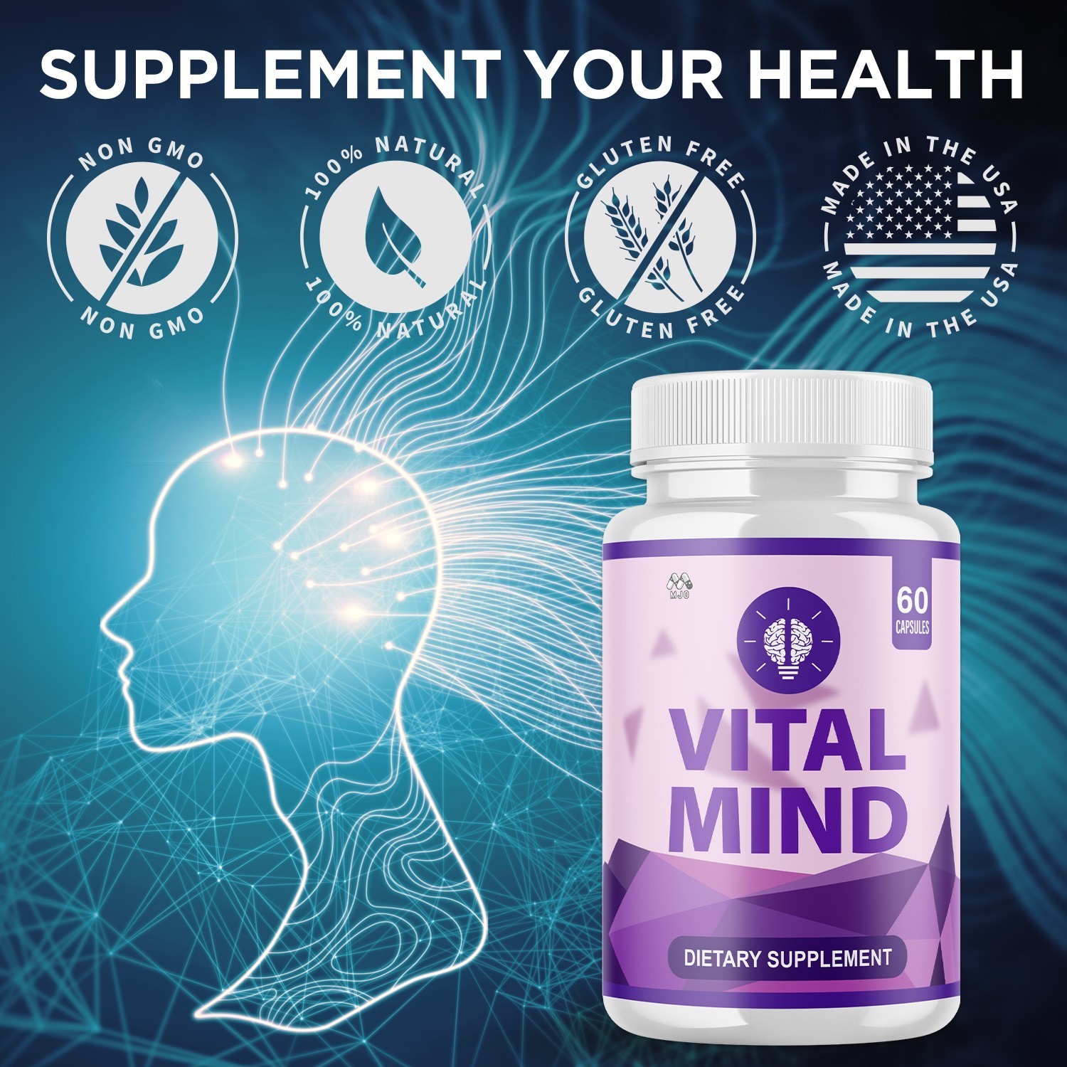 (5 Pack) Vital Mind Advanced Nootropic Brain Support Max Supplement 300 Capsules