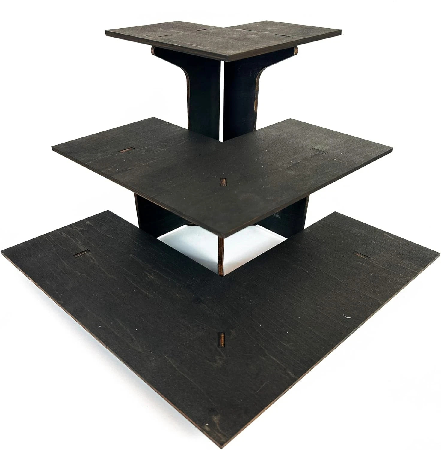 Torched 3-Tier Ebony Retail Table Display Corner Stand with Shelves for Black