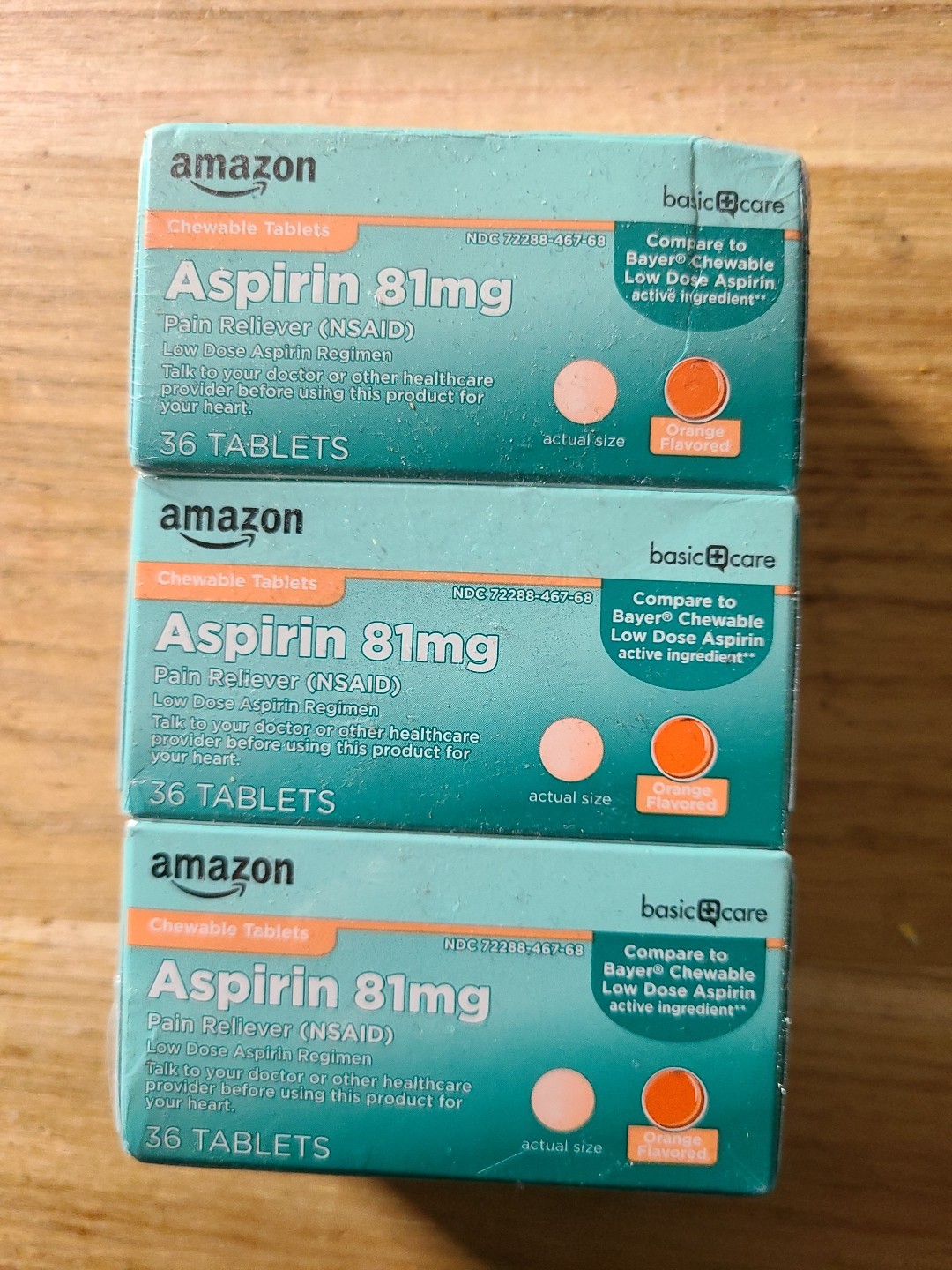 3 Bundle Amazon Basic Care Aspirin 81 mg (NSAID) Low Dose Exp May 2027