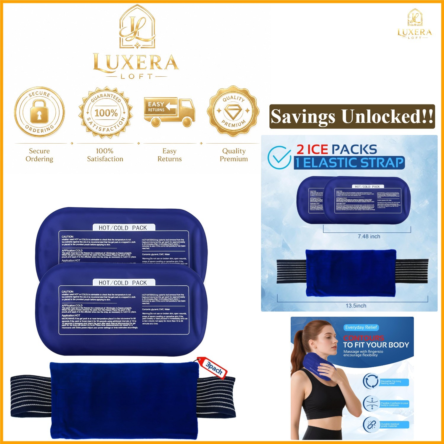Reusable Ice Pack Set for Injuries Cold & Hot Therapy for Knee Shoulder Back