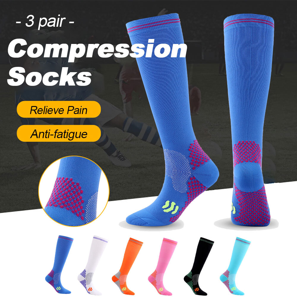 3Pair Athletic Knee High Compression Soccer Football Sport Socks for Youth Adult