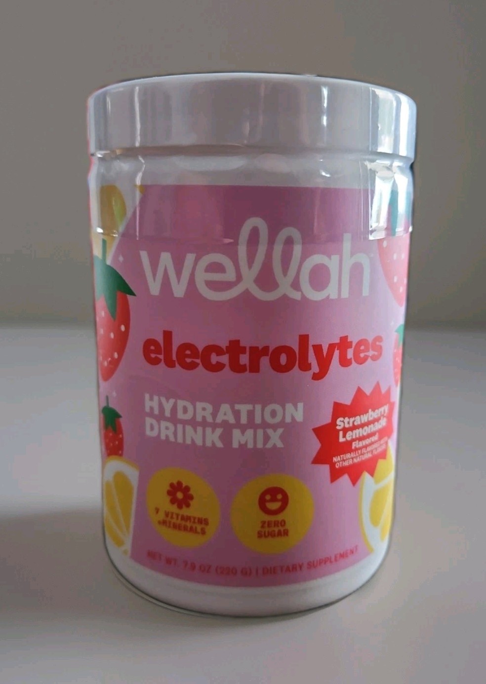 Wellah Electrolytes Powder (Strawberry Lemonade) 50 Servings – Hydration Drink