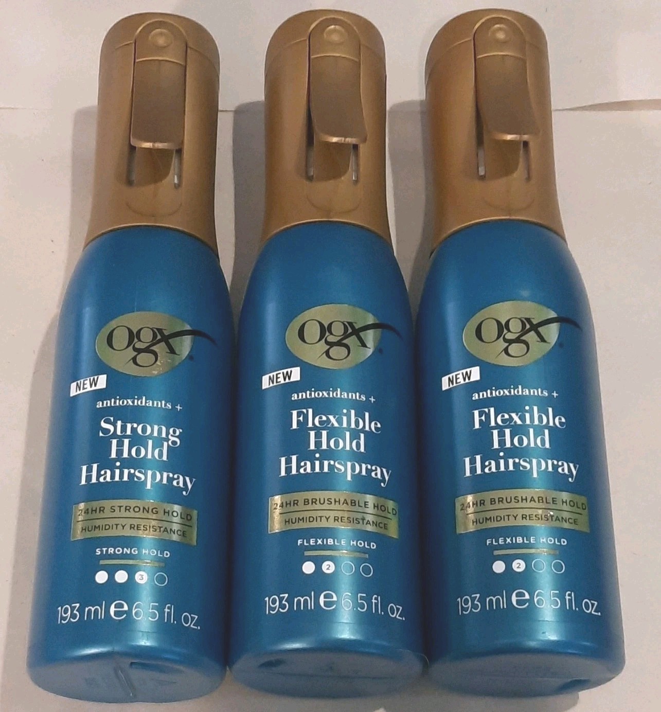 3 Count OGX Antioxidants Strong Hold Flexible Hold Hairspray 6.5 fl oz