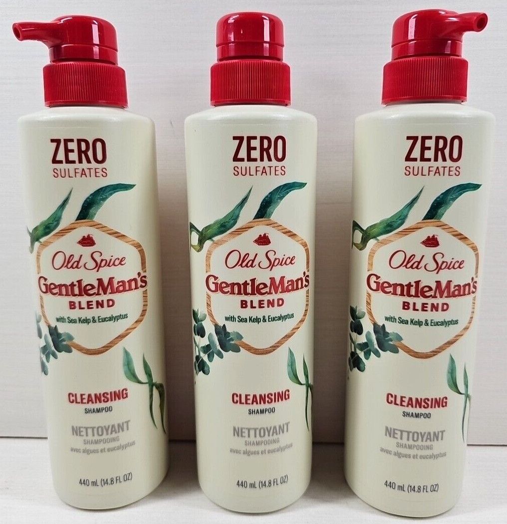 3 Old Spice Gentle Man’s Blend Sea Kelp Eucalyptus Cleansing Shampoo 14.8 Oz Lot