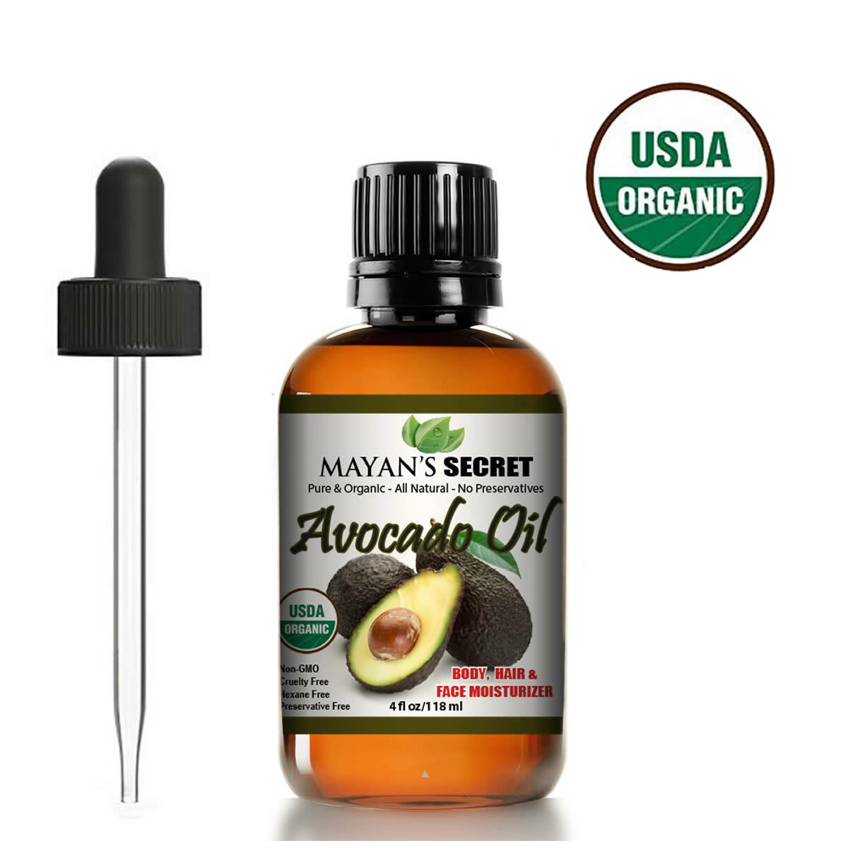 AVOCADO OIL UNREFINED 100% PURE VIRGIN CERTIFED USDA ORGANIC COLD PRESSED 4 OZ