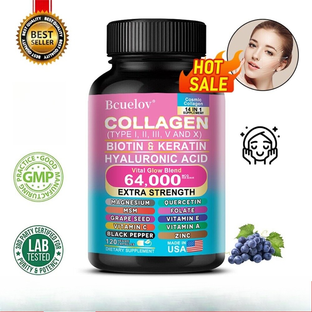 Biotin Keratin Supplement Collagen That Helps Hair Skin Nails Grow 120 Pills US