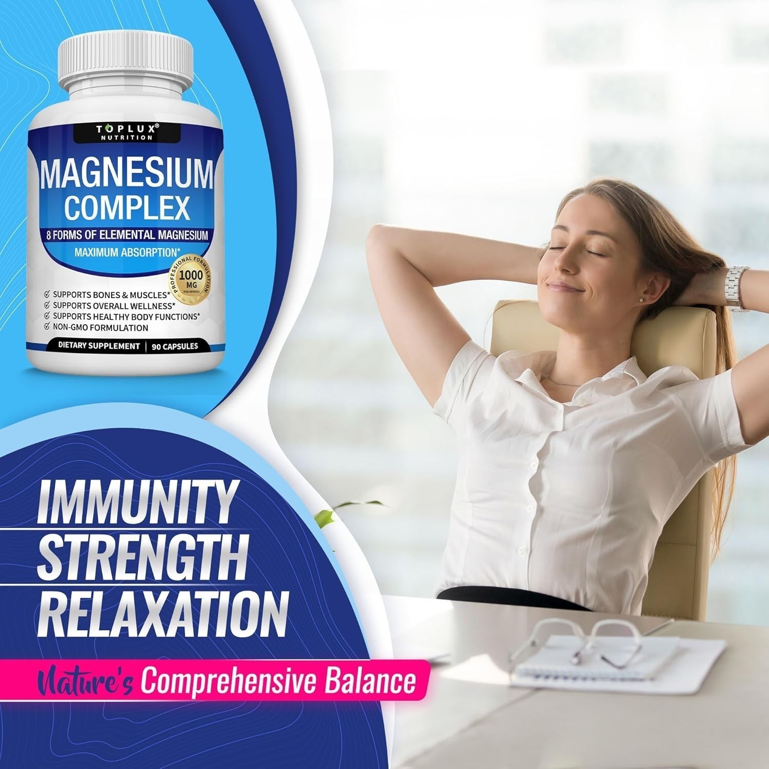 Magnesium Bone, 1000mg includes 8 Forms for Complex Muscle, Energy &Wellness,…
