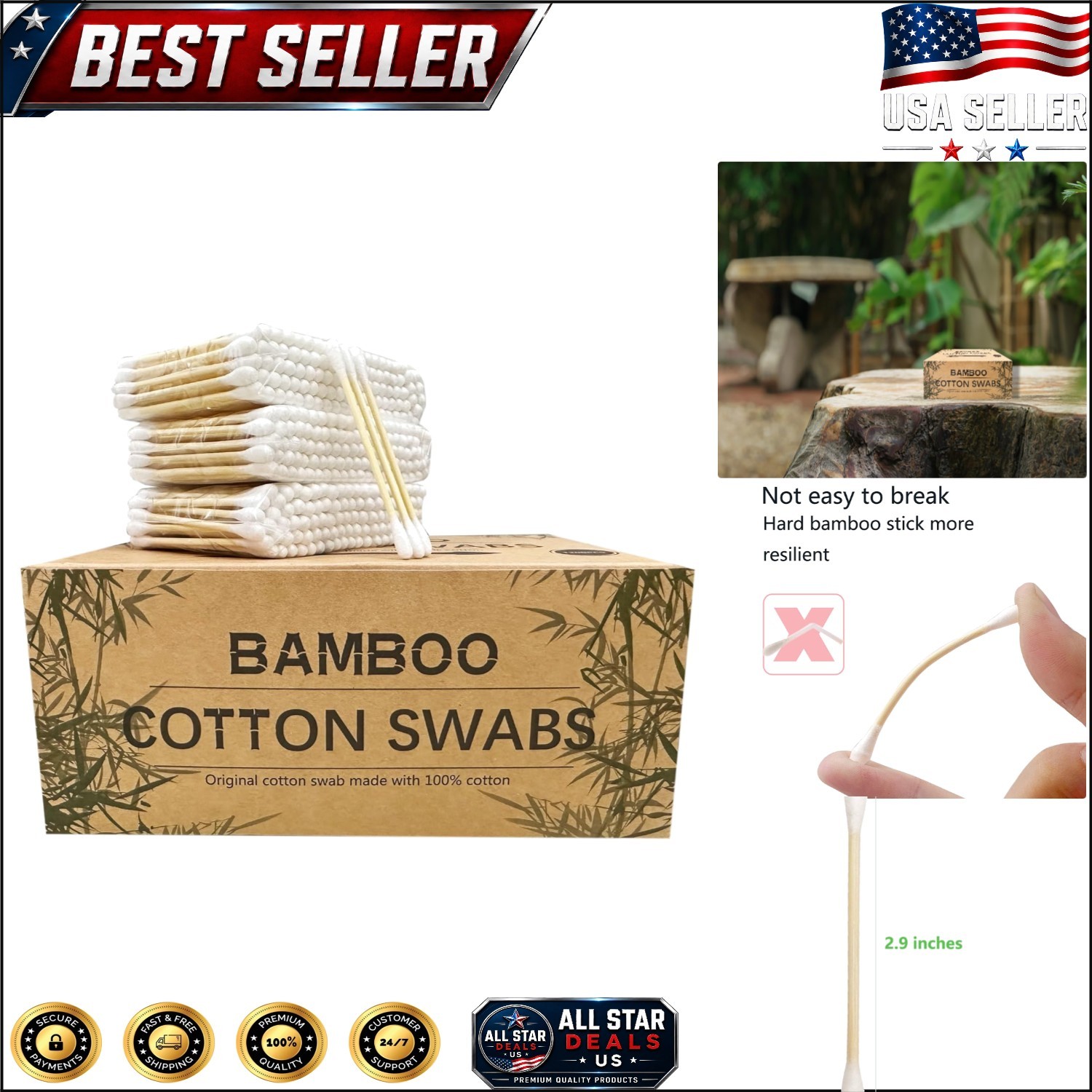 Sustainable Bamboo Swabs – 1200 Count Natural Cotton Tips for Versatile Use