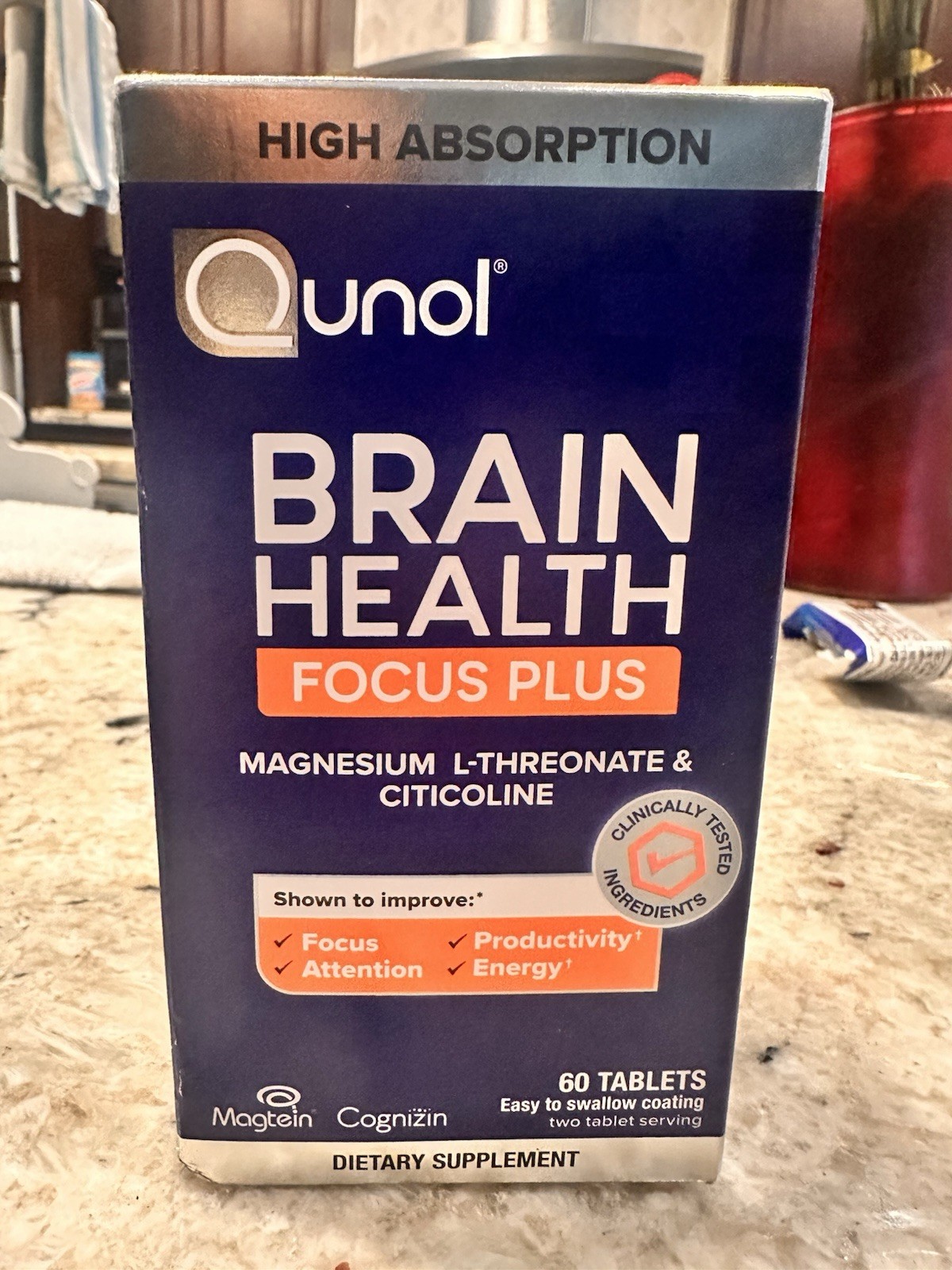 New Qunol Brain Health Memory Plus Chewable 60 Tablets B6, Magnesium L-Threonate