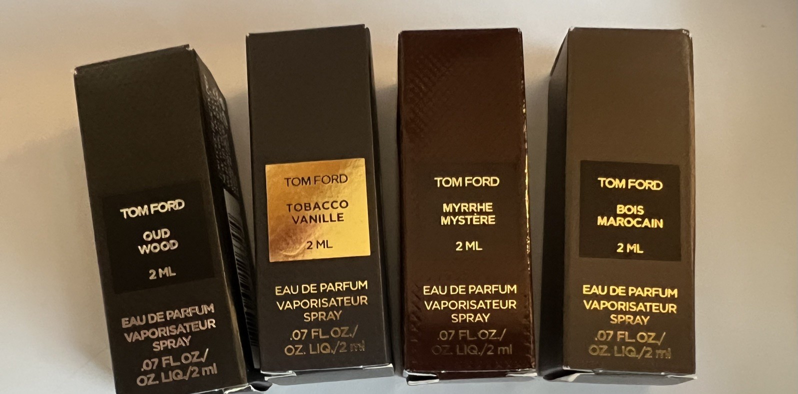 Tom Ford Sample Set Oud Wood, Tobacco Vanille, Myrrhe Mystere & Bois Marocain