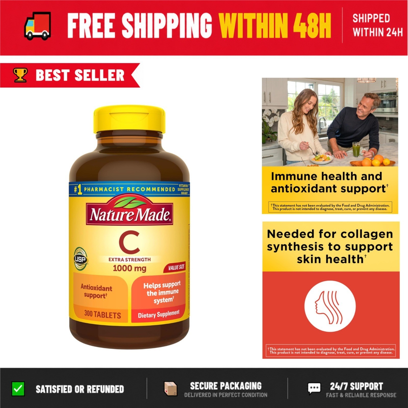 Nature Made Extra Strength Vitamin C 1000 mg Tablets – 300 Count