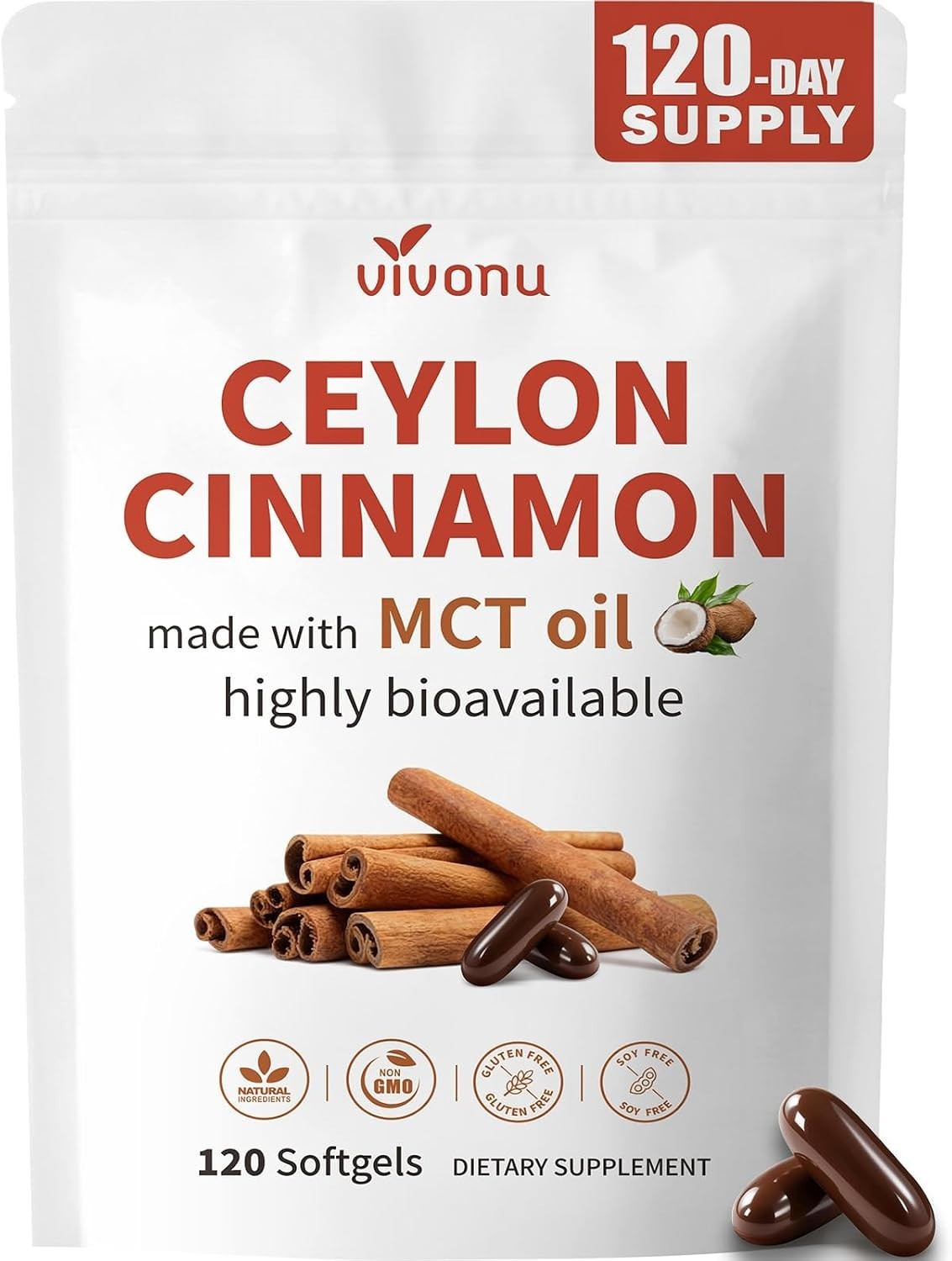 High-Potency Liposome Ceylon Cinnamon & MCT Oil Softgels, 120 Large Granules
