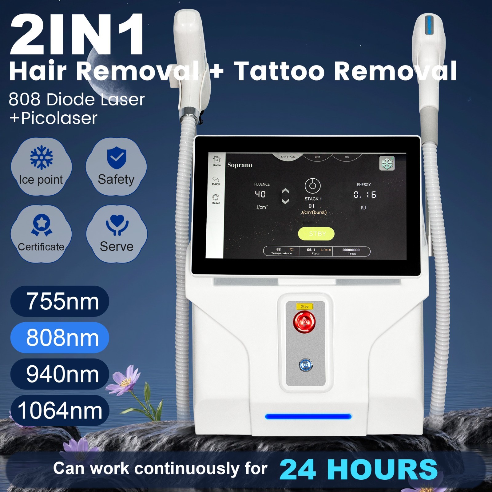 2-In-1 Diode Laser Hair Removal & Picosecond ND-YAG Laser Tattoo Removal Machine