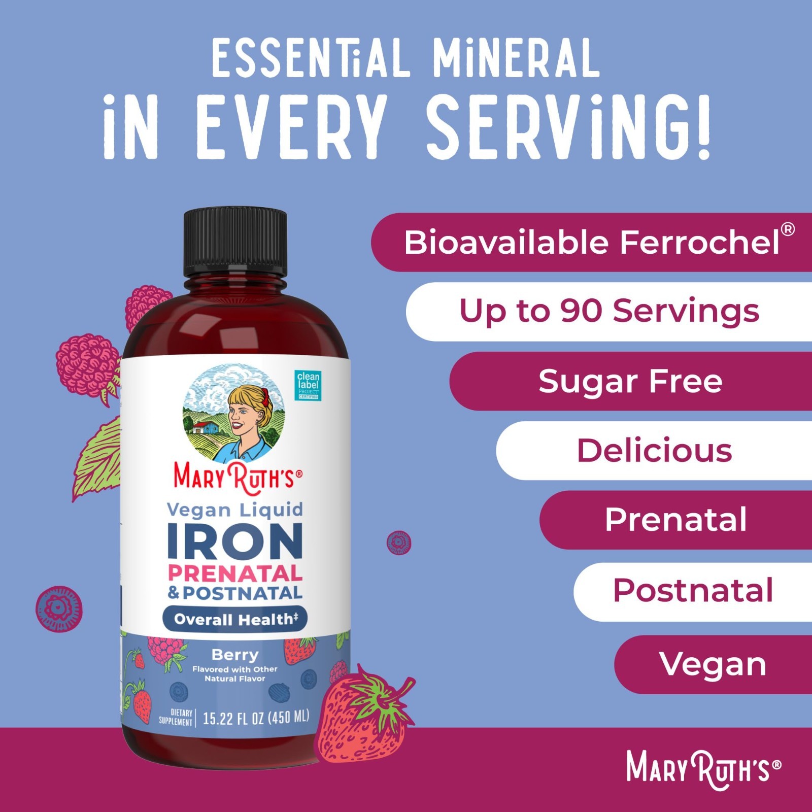Prenatal & Postnatal Iron Liquid, Sugar Free Vegan Supplement, 15.22 Fl Oz, Non-