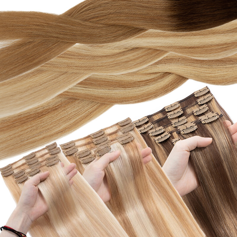 Clip in 8 Pieces 100% Remy Human Hair Extensions Full Head Straight 16″18″20″
