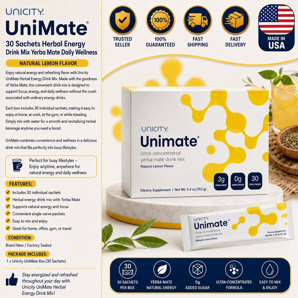 Unicity UniMate & Balance Combo Pack | Energy, Gut & Metabolism | 60+30 Sachets