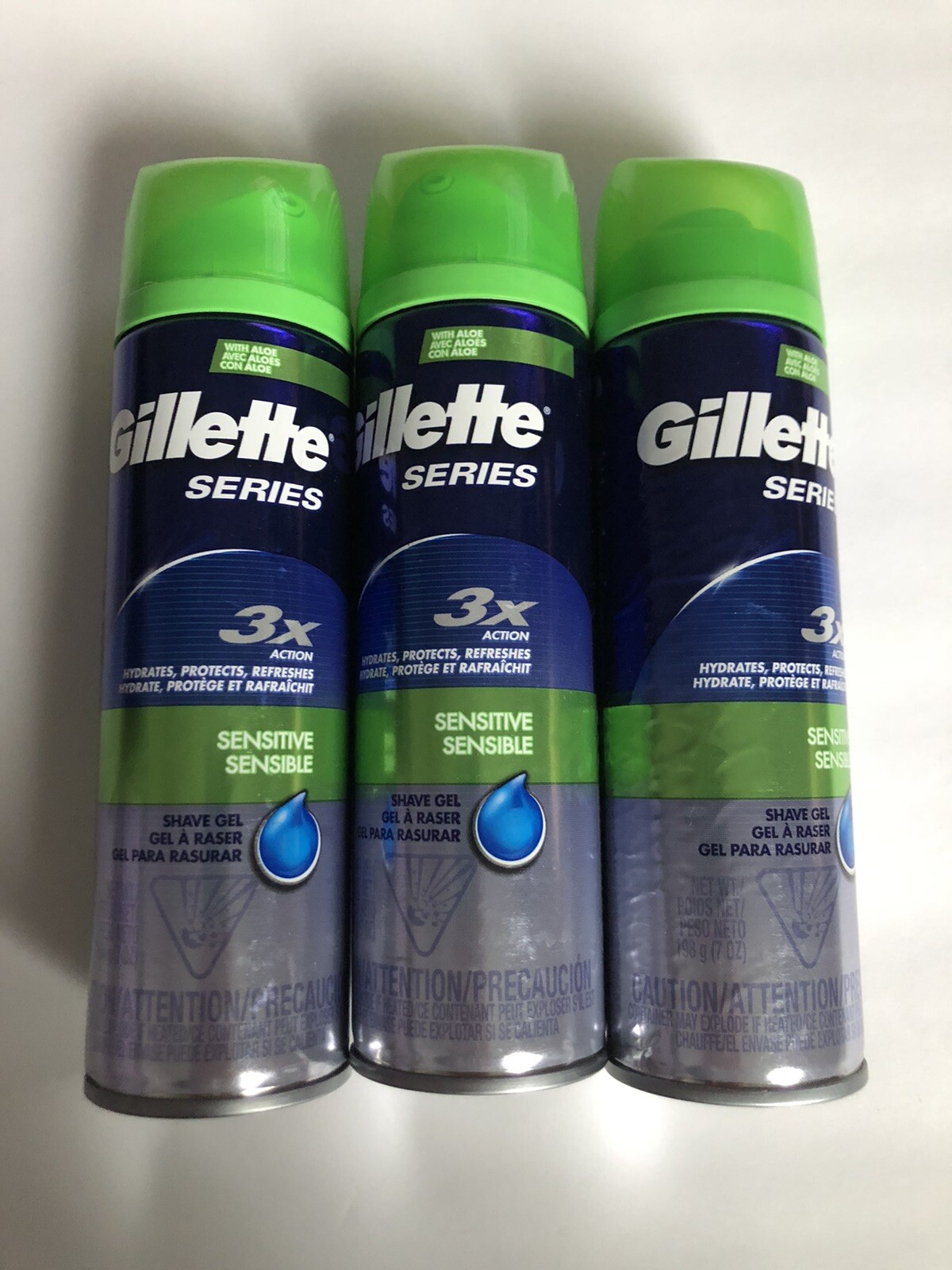 Lot Of 3 – Cans Gillette Series Sensitive Shave Gel, 7 Oz Each Can – NEW