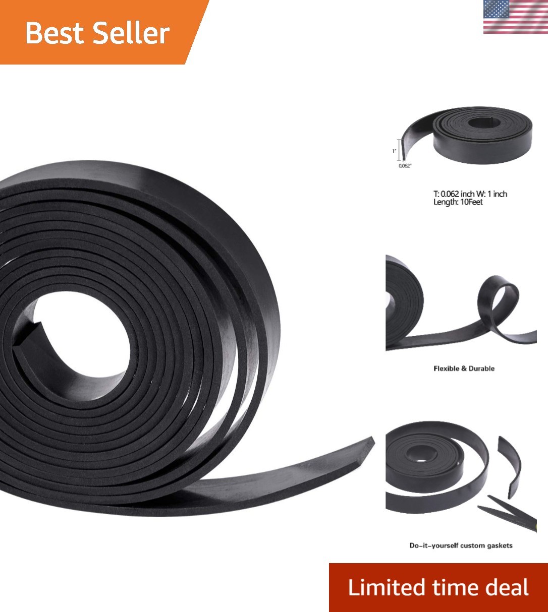 Versatile Solid Neoprene Strips, 1/16″ Thick, Perfect for Gaskets and Insulation