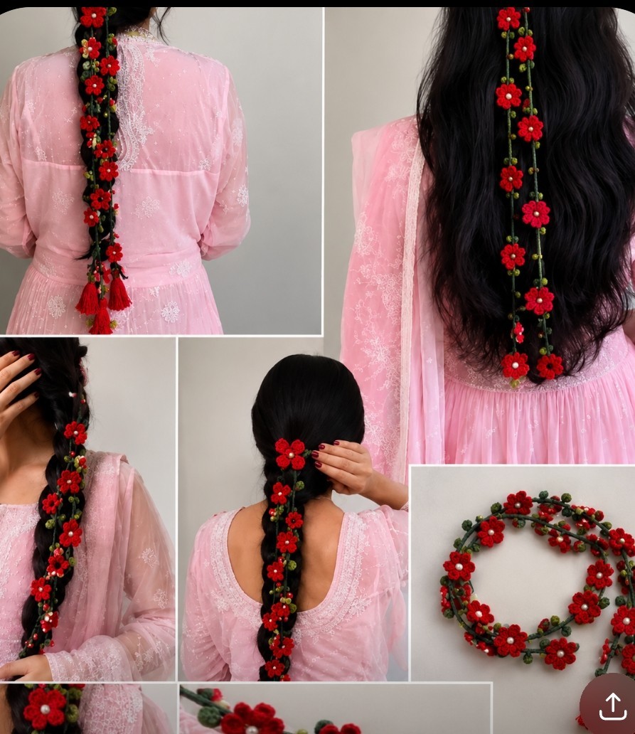 Pack 5 Crochet Parandi Handmade Floral Hair Braid Decoration Wedding Accessory