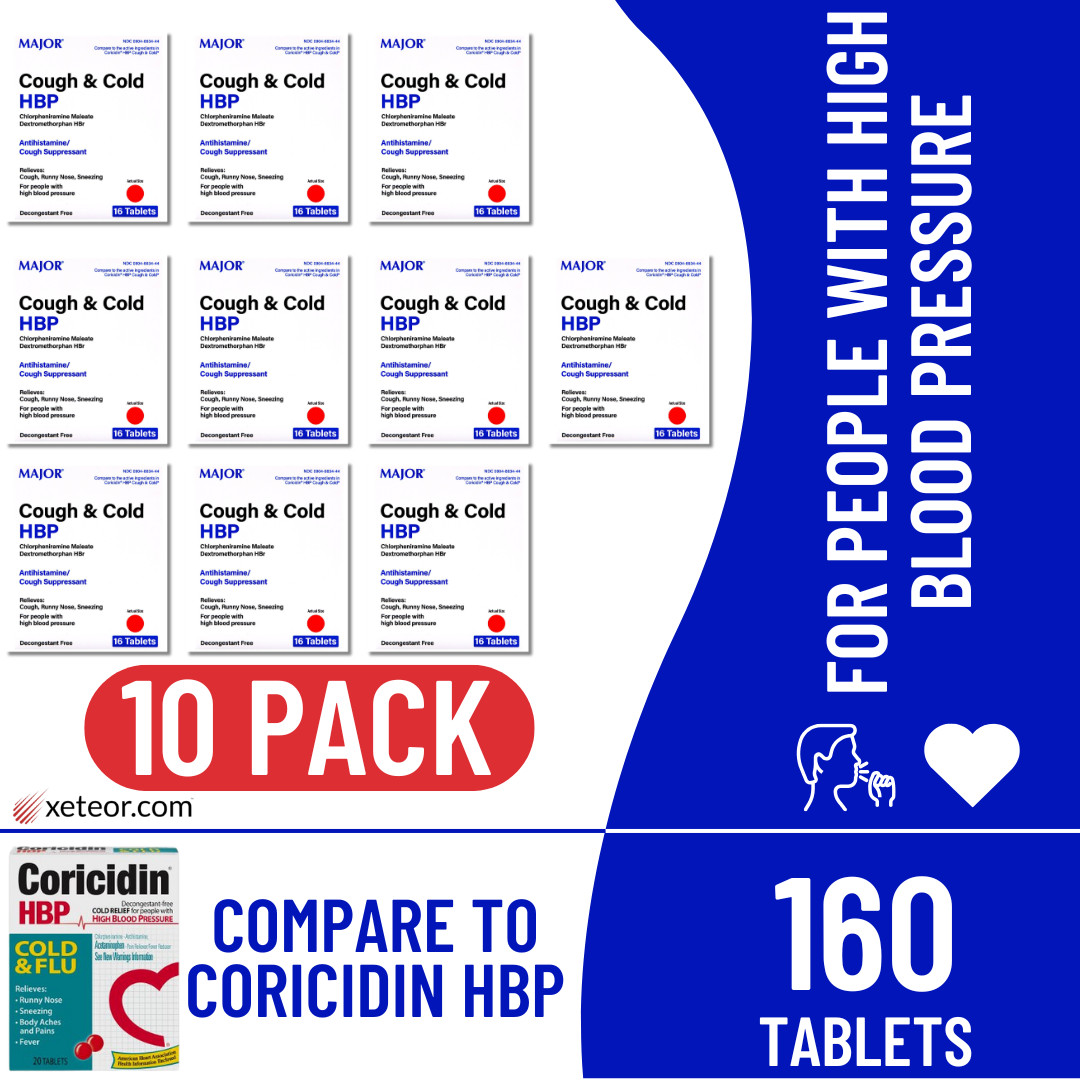 Major Cough & Cold HBP – 16 Tablets | Coricidin HBP (10-2025) – 10 Pack