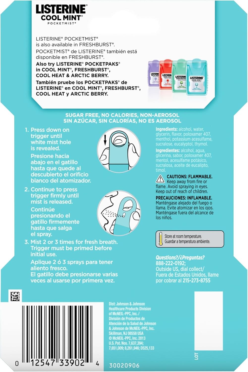 Listerine Cool Mint Pocketmist Oral Care Mist for Fresh Breath, Non-Aerosol Suga