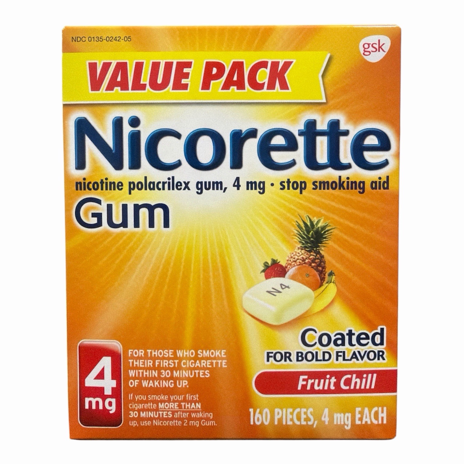 Nicorette Value Pack Fruit Chill 4mg Coated Gum 160 Pieces Exp. 10/2026