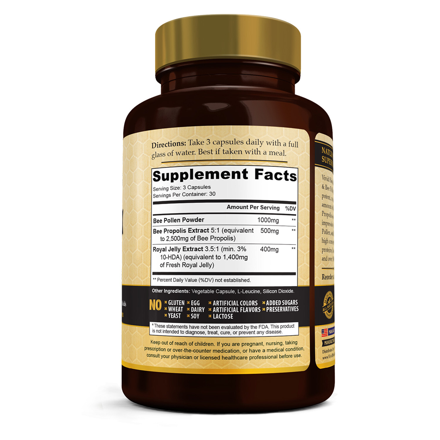 Immune Boosting Royal Jelly Supplement (3 Bottles) with Bee Pollen & Propolis