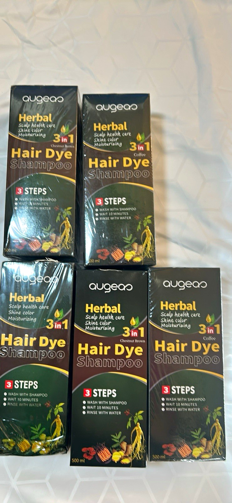 Augeao 3-in-1 Herbal Moisturizing Hair Dye Shampoo 500ml Chestnut/Coffee