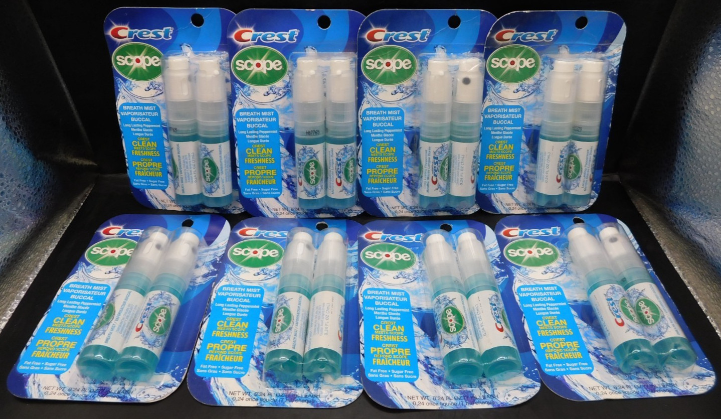 8 Pk Crest Scope Breath Mist Long Lasting Peppermint 7mL Ea No Exp New & Sealed